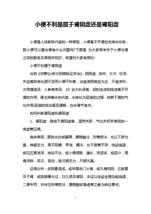 小便不利是属于肾阴虚还是肾阳虚