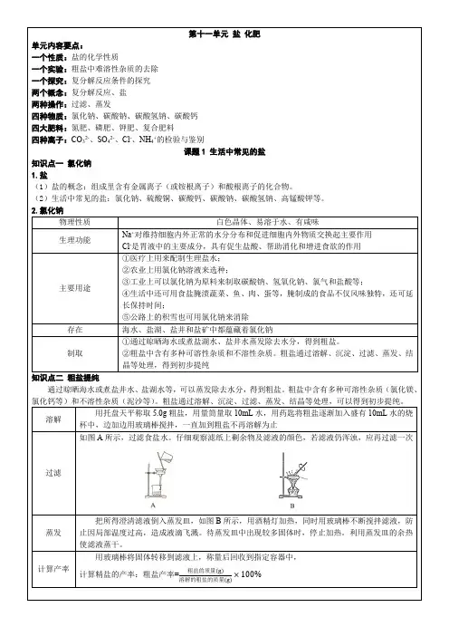 第十一单元 盐 化肥知识点—2020-2021学年九年级化学人教版下册