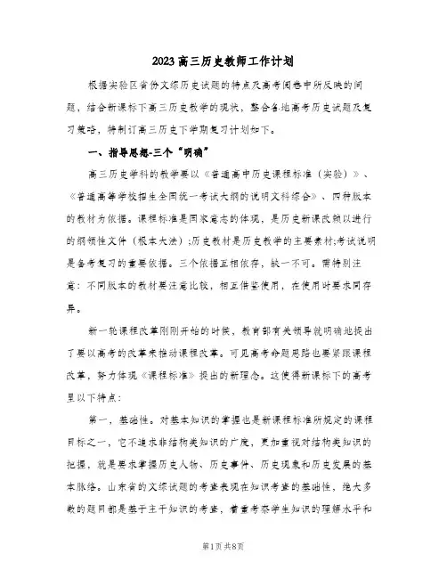 2023高三历史教师工作计划(2篇)