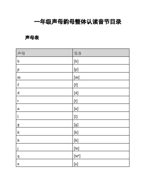 一年级声母韵母整体认读音节目录