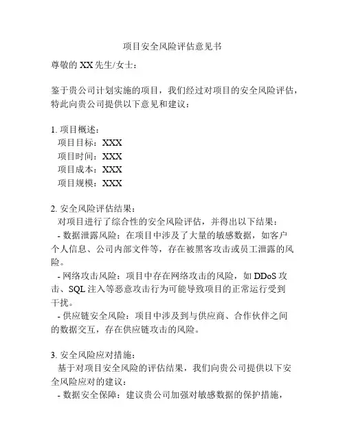 项目安全风险评估意见书