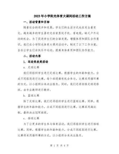 2023年小学阳光体育大课间活动工作方案
