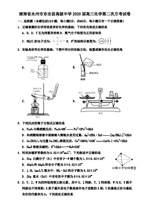 湖南省永州市东安县高级中学2020届高三化学第二次月考试卷 新课标 人教版