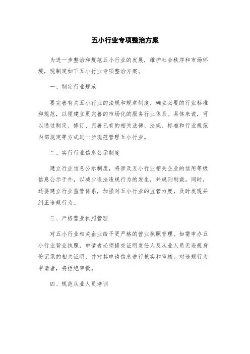 五小行业专项整治方案
