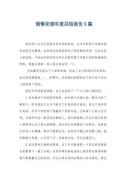 销售助理年度总结报告5篇