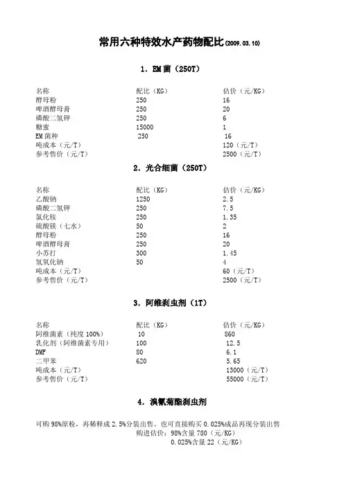 常用水产六种特效水产药物配比