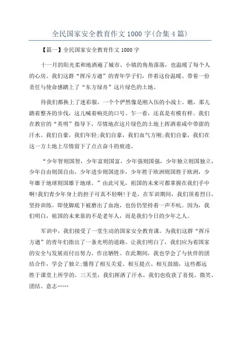 全民国家安全教育作文1000字(合集4篇)