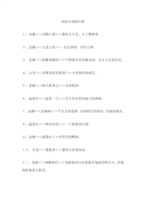 武侠小说排行榜
