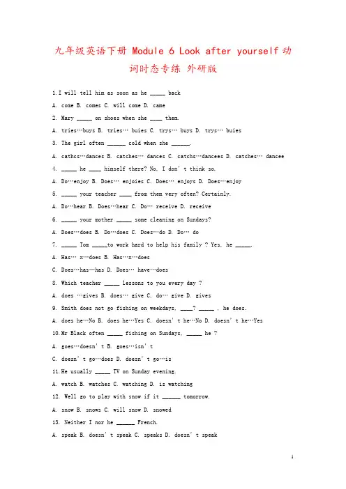 九年级英语下册 Module 6 Look after yourself动词时态专练 外研版
