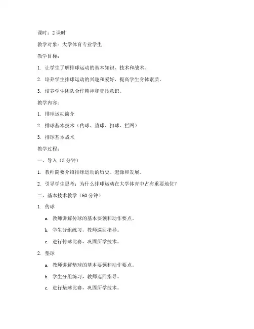 大学排球专修课程教案