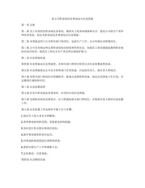 某公司职业病危害事故综合应急预案