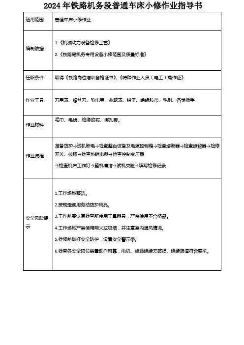 2024年铁路机务段普通车床小修作业指导书