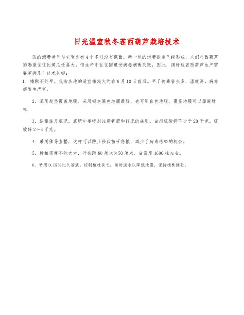 日光温室秋冬茬西葫芦栽培技术