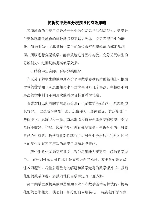 简析初中数学分层指导有效策略论文