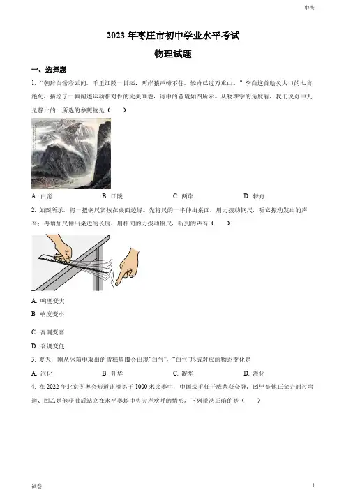 2023山东省枣庄市中考物理真题试卷和答案