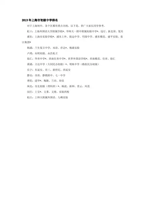 2013年上海市初级中学排名