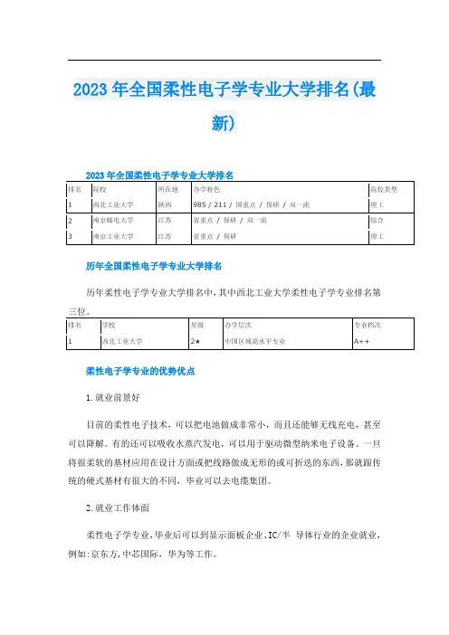 2023年全国柔性电子学专业大学排名(最新)