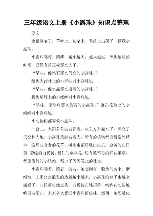 三年级语文上册《小露珠》知识点整理