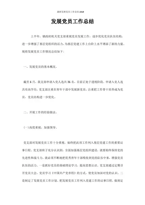 最新发展党员工作总结2019