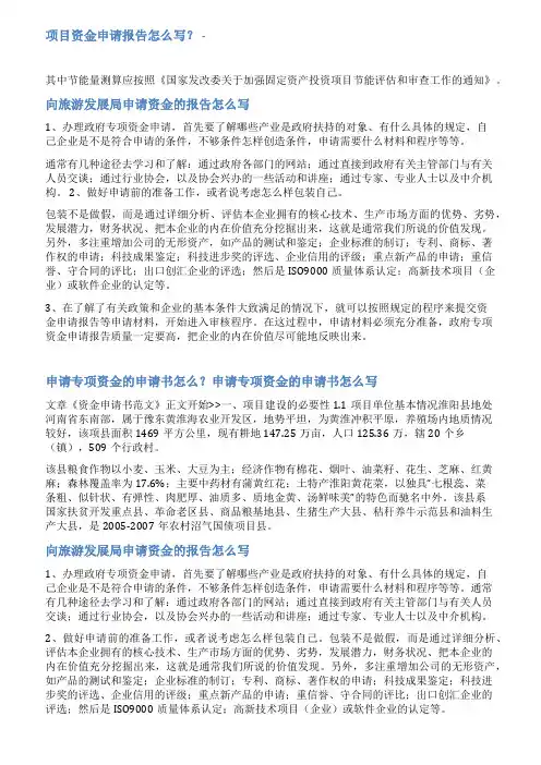 旅游项目资金申请报告范文