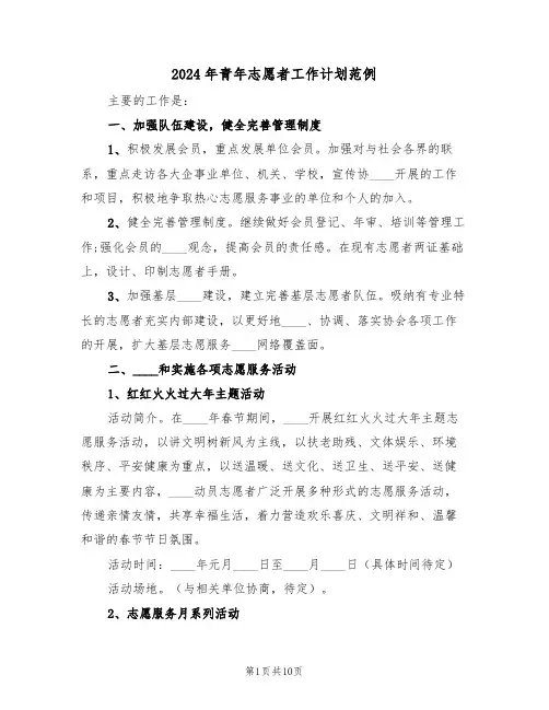 2024年青年志愿者工作计划范例（3篇）