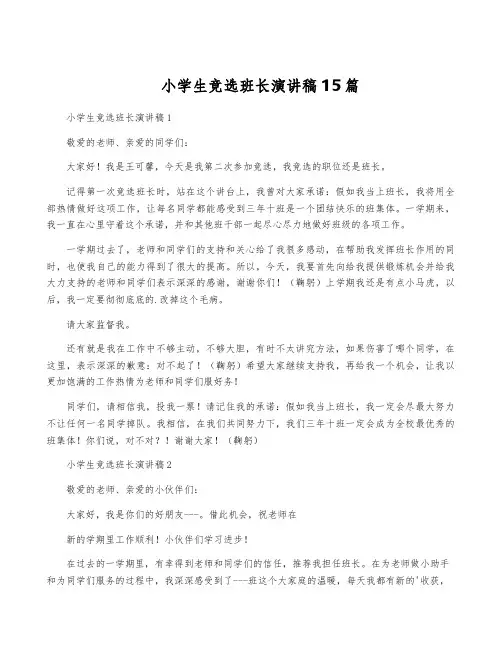 小学生竞选班长演讲稿15篇