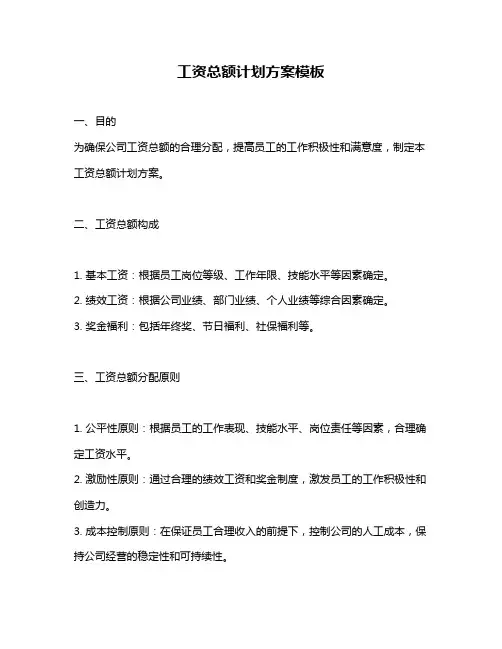 工资总额计划方案模板