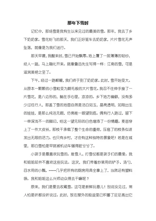 初三作文：那年下雪时作文