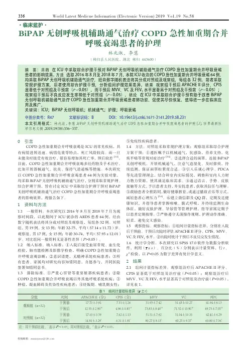 BiPAP无创呼吸机辅助通气治疗COPD急性加重期合并呼吸衰竭患者的护理