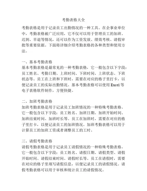 考勤表格大全