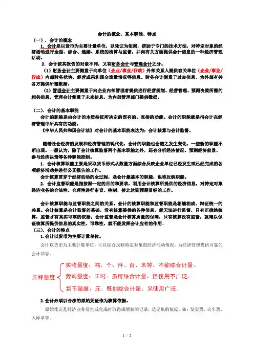 会计的概念、基本职能、特点