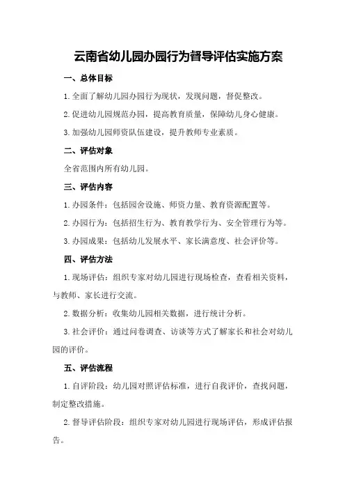 云南省幼儿园办园行为督导评估实施方案