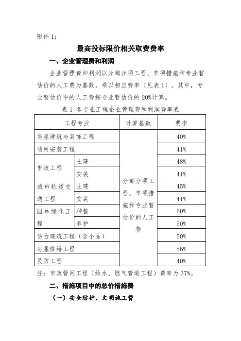 上海市费用计算标准