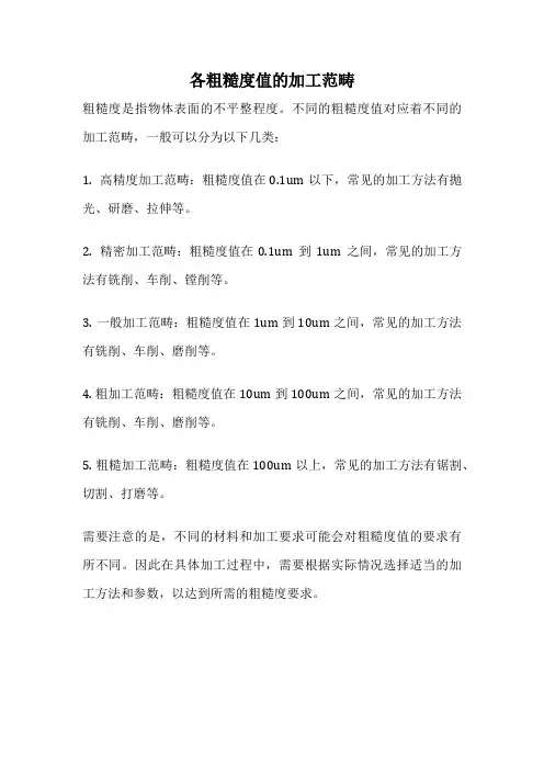 各粗糙度值的加工范畴