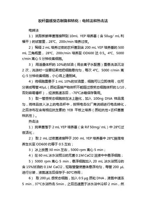 农杆菌感受态制备和转化：电转法和热击法