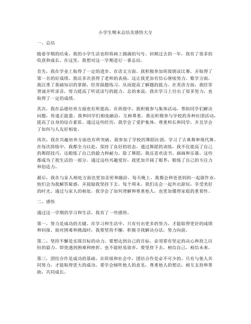 小学生期末总结及感悟大全
