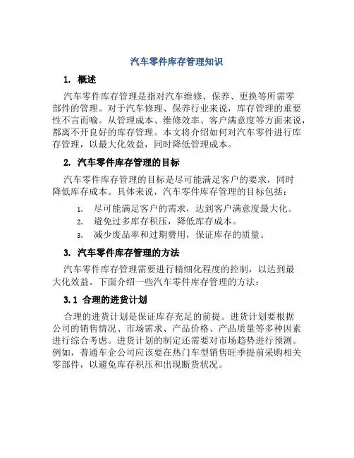 汽车零件库存管理知识
