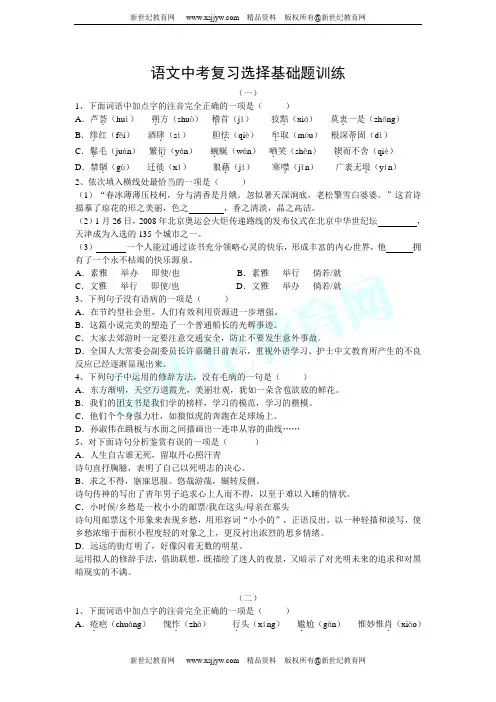 2012年中考语文复习选择基础题(共9部分)