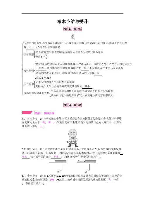 最新的沪科版(上海)物理八年级下册压强的相关计算同步章末小结与提升