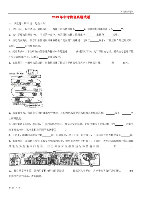 精品2019年中考物理真题试题(含解析)(新版)人教版