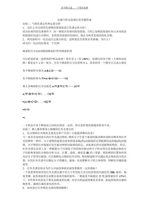 仪器分析实验课后思考题答案