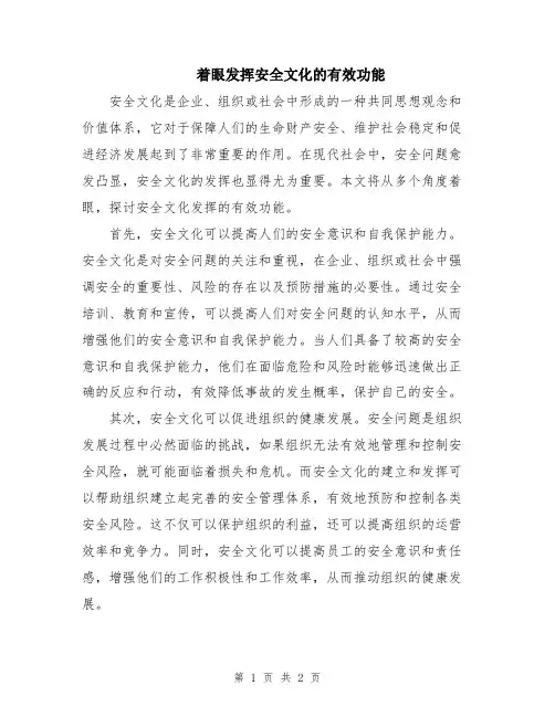 着眼发挥安全文化的有效功能