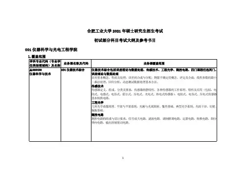 合肥工业大学2021年硕士研究生招生考试初试部分科目参考书目