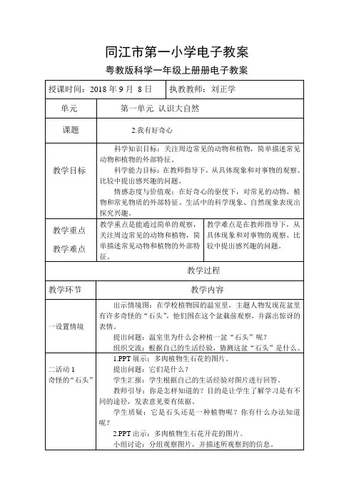 粤教版科学一年级下册2.我有好奇心电子教案