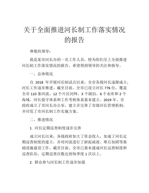 关于全面推进河长制工作落实情况的报告