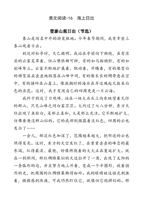 最新2020年部编版四年级语文下册类文阅读-16 海上日出【精品】