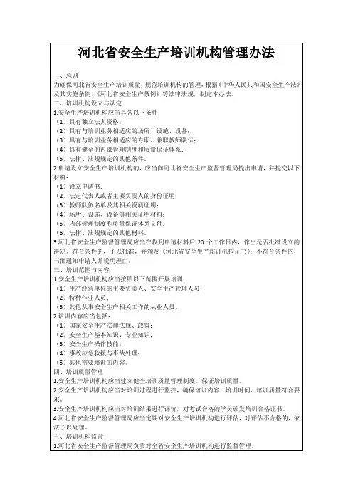 河北省安全生产培训机构管理办法