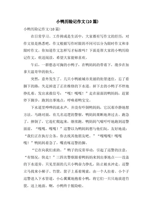 小鸭历险记作文(10篇)