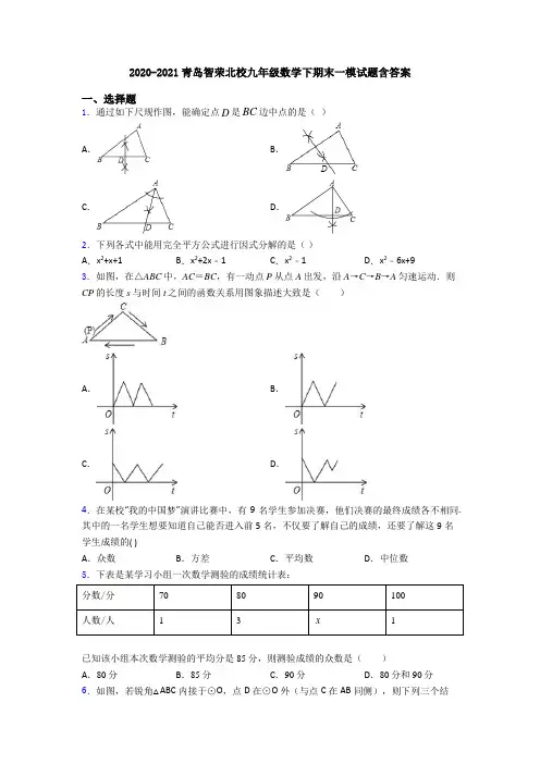 2020-2021青岛智荣北校九年级数学下期末一模试题含答案