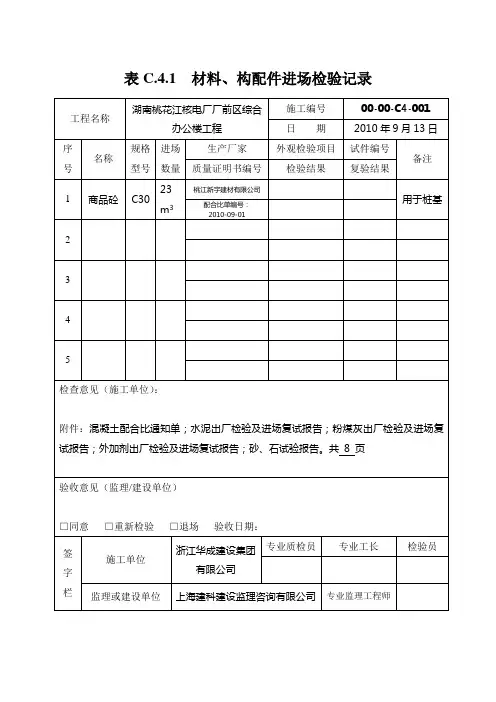 C.4.1表 材料、构配件进场检验记录